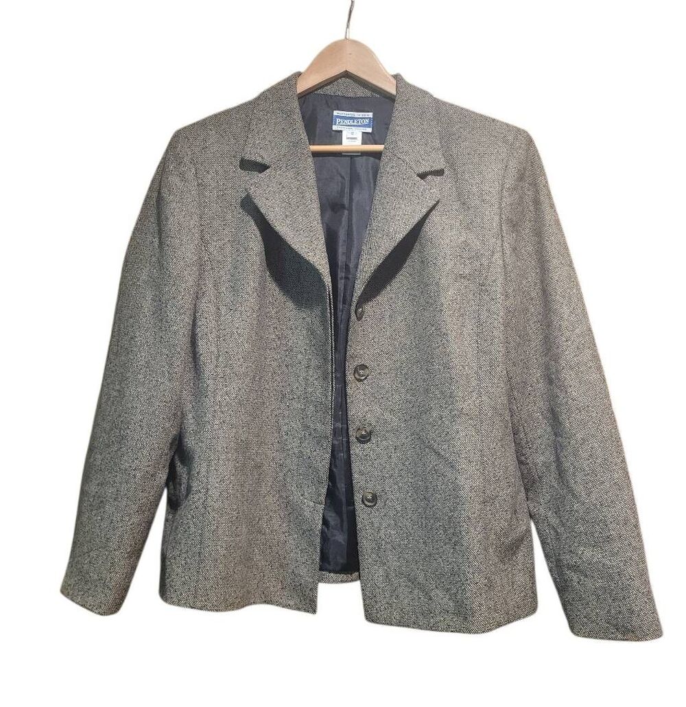 Vintage Pendleton Jacket Women's 12 Brown Wool Tweed Button Career Neutral